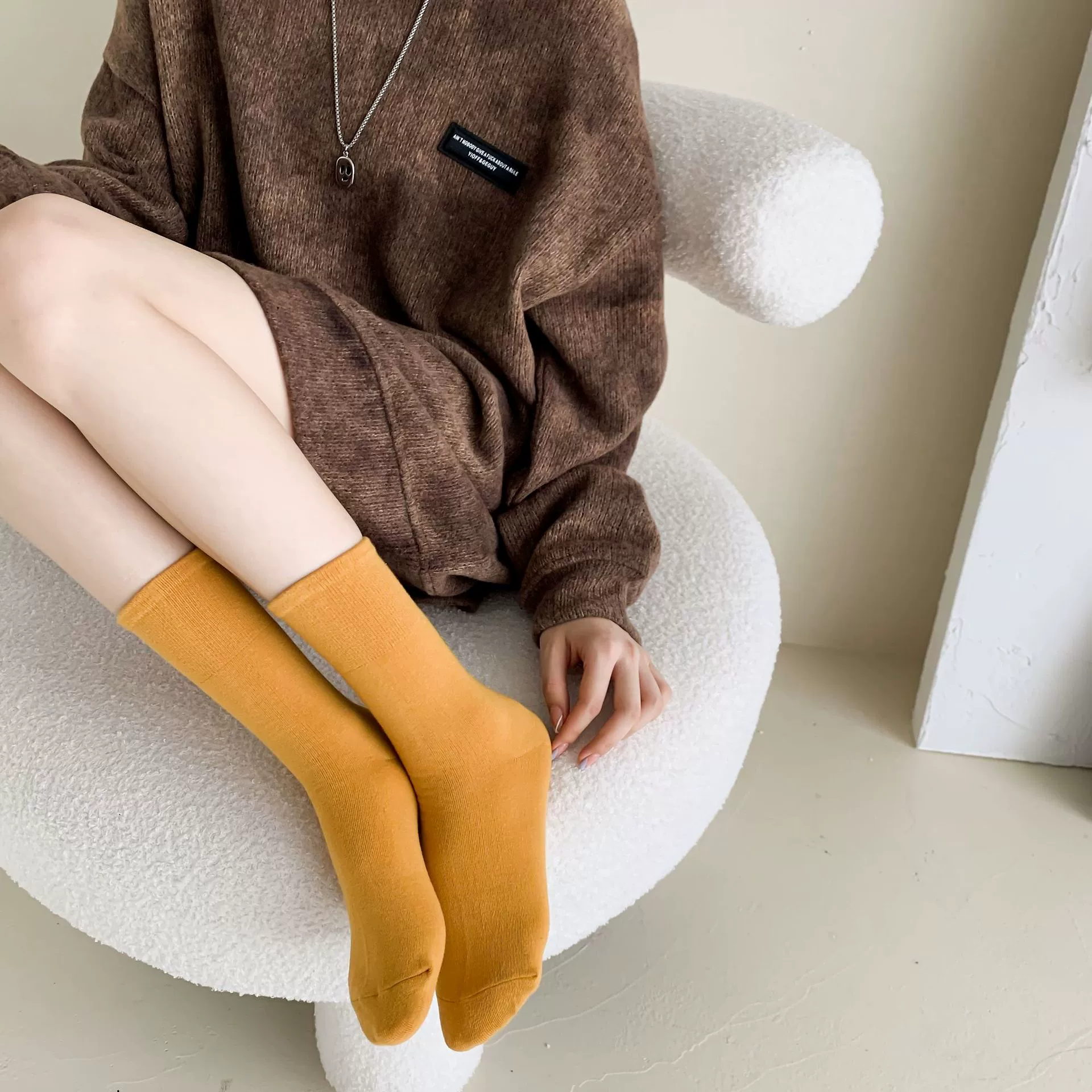 Autumn black knee socks, combed cotton, mid-length