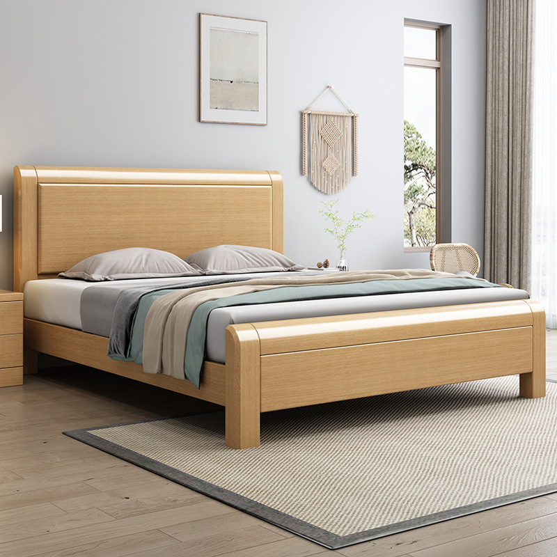 Beech wood solid bed modern minimalist 1.8-meter master bed 1.5-meter single storage wedding bed factory direct sale