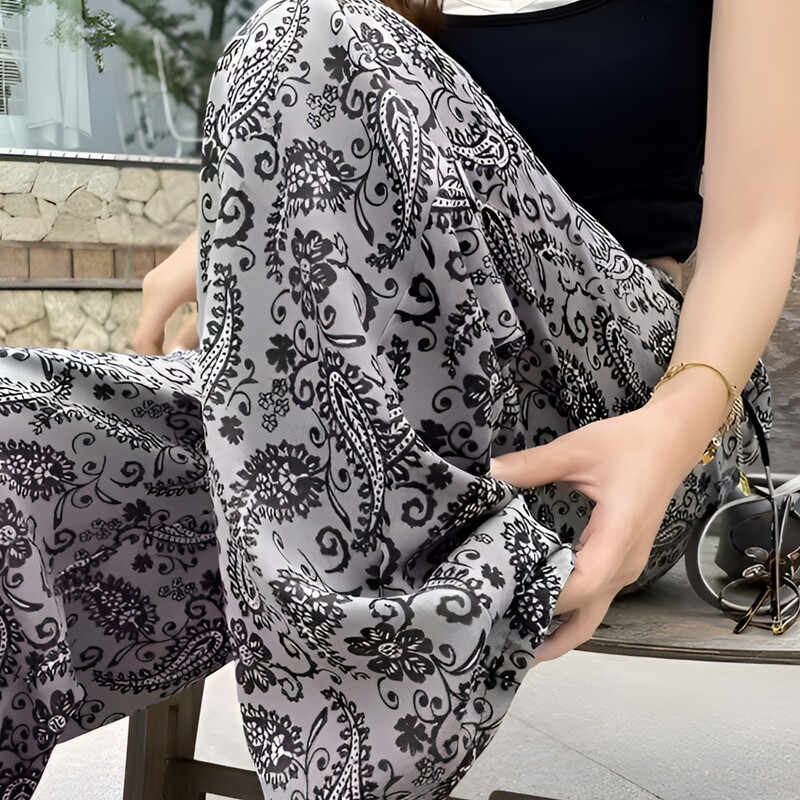 2026 New Women's Summer Pajama Pants Made of Artificial Cotton, Suitable for Outdoor Wear, Nine-Point Wide-Leg Home Long Pants