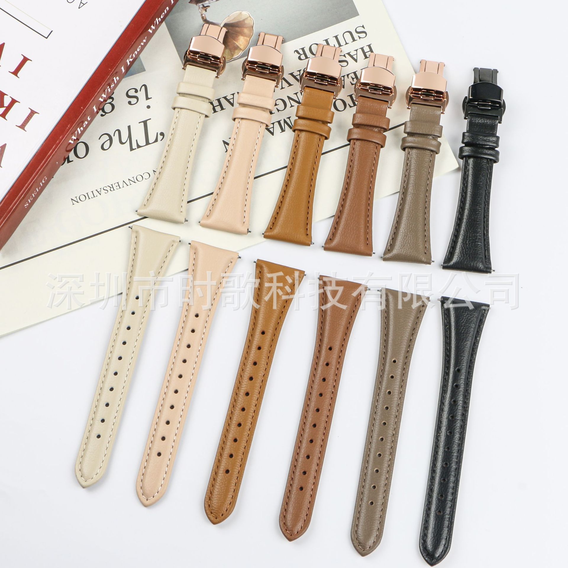 For Samsung watch3 Huawei gt2 Strap gt3Pro Watch Strap 22mm Genuine Leather Goat Pattern Butterfly Buckle