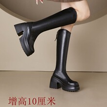 粗跟长筒增高靴子女2025年新款不过膝长靴春高跟骑士靴厚底瘦瘦靴