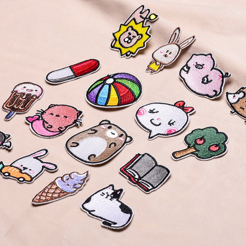 Original cartoon small animal embroidery cloth stickers for mobile phone cases, water cup stickers, clothing patches, cat and rabbit book stickers