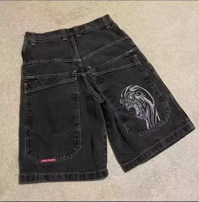 Джинсовые шорты ретро, loose fit, стирка черный/синий, разные размеры (2–XXL)