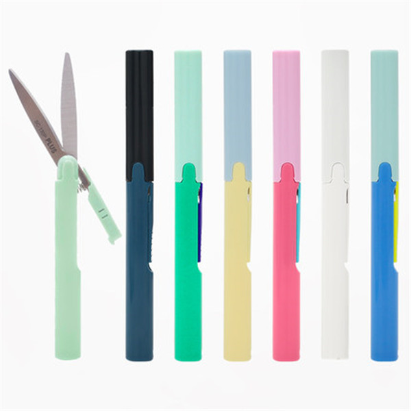 Japón PLUS Plox SC-130P tijeras de la pluma portátil creativo de bolsillo plegable de mano cuenta de tijera de múltiples funciones