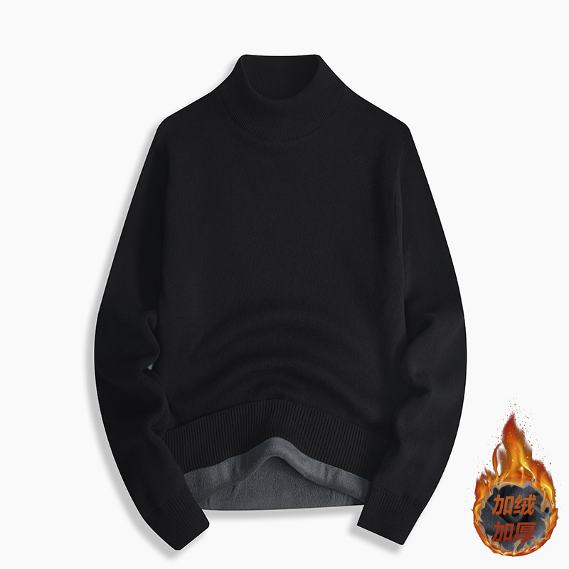 秋冬季潮胖子宽松休闲加肥加大码青年潮流时尚男式半高领加绒毛衣