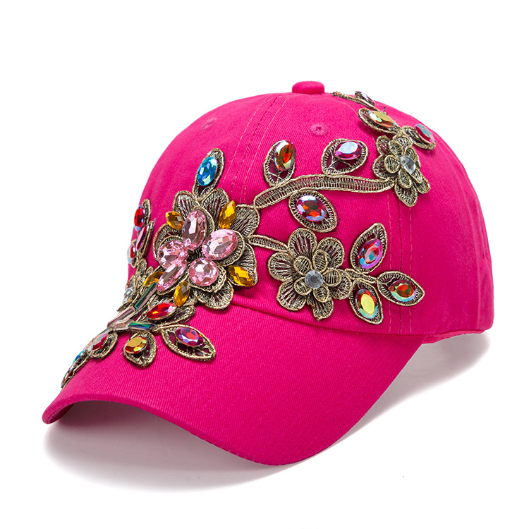 Boné de beisebol de algodão para mulher com strass e girassol_voghion.com