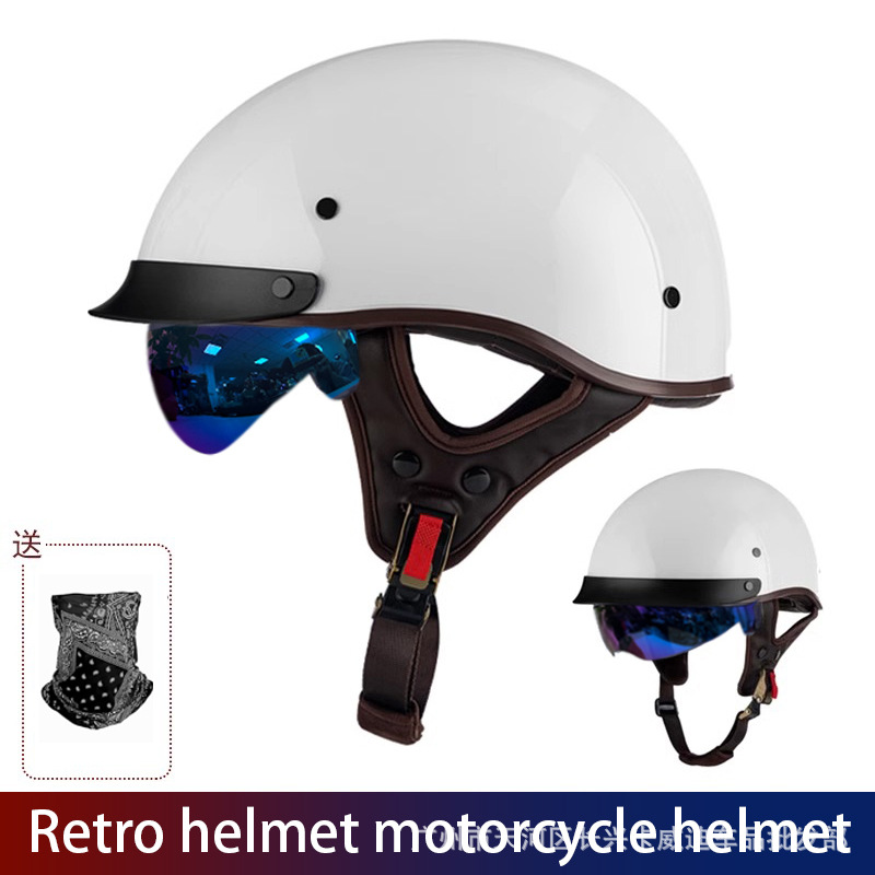 Motosiklet kaskı (dəbilqə) — Ha Lei Half Helmet - 015-gloss-white-with-mask-m