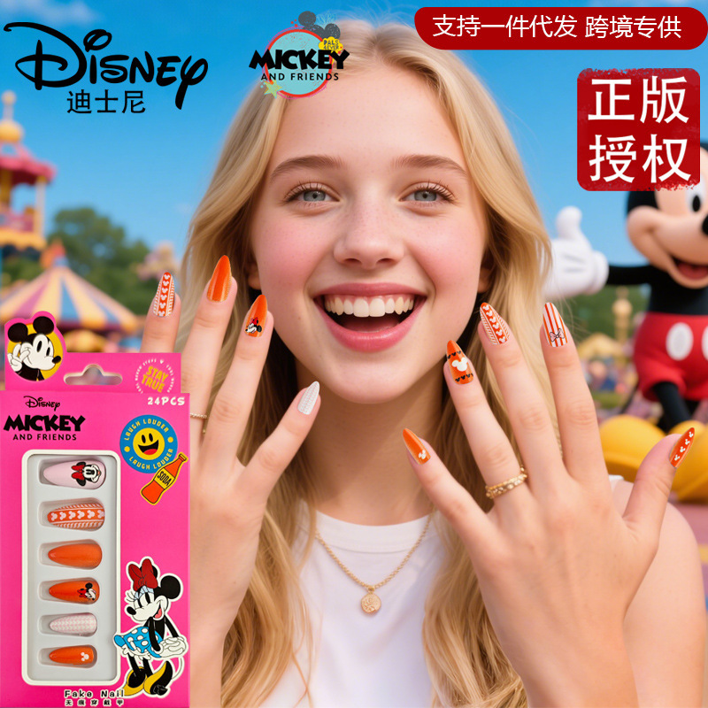 Disney Disney Minnie Orange Pink Wearable Nail Chips Mickey Bow Removable Finished Nail Chips