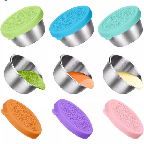 Cross-border 304 stainless steel sauce dish with anti-leak silicone lid, Western-style black pepper tomato sauce cup, seasoning dish, seasoning cup