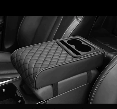 General-purpose car handrail case cushion car multifunctional storage booster cushion with cup holder comfortable elbow rest car interior (Armrest box pad) - black