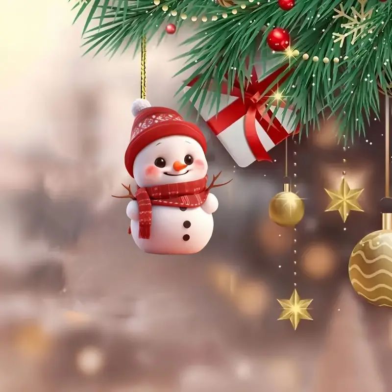 2D nuevos productos acrílicos de Navidad lindo muñeco de nieve colgante plano transfronterizo decoración de automóviles colgante llavero colgante