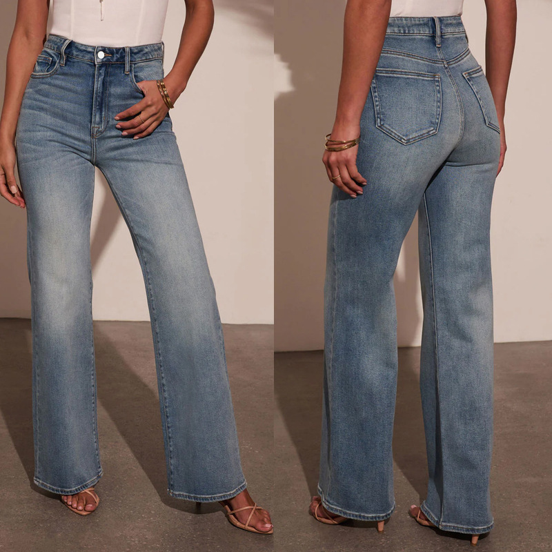 Amazon Loose Jeans Women's New Hot-Selling Cross-Border European and American Stretch Straight Pants Washed Temperament Jeans