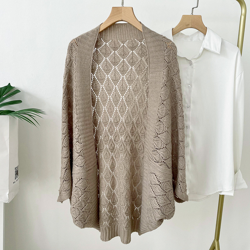 Diamante hueco-fuera de punto chal para las mujeres estilo coreano primavera y verano Oficina aire acondicionado habitación cálida chaqueta en vivo caliente