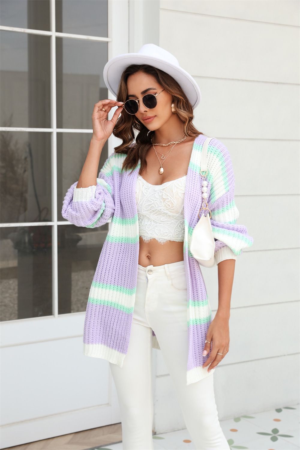 Chaqueta de moda para mujer, estilo nuevo de primavera 2026, para comercio transfronterizo europeo y americano en Amazon, talla grande, con patchwork, tipo cárdigan.