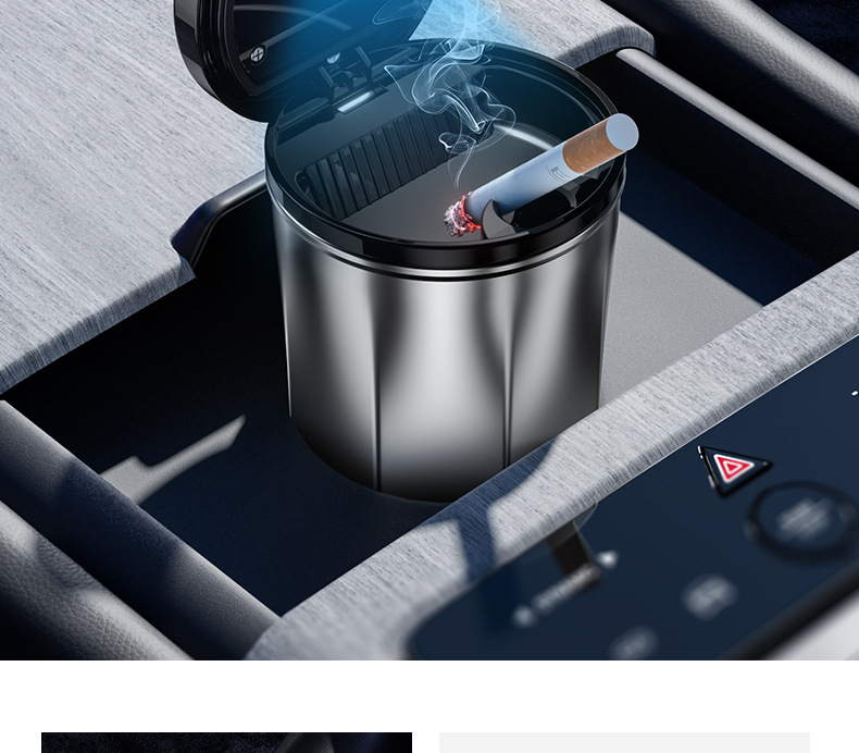 Cross-border car ashtray with light car one-button open lid luminous alloy car ashtray coffee cup liner