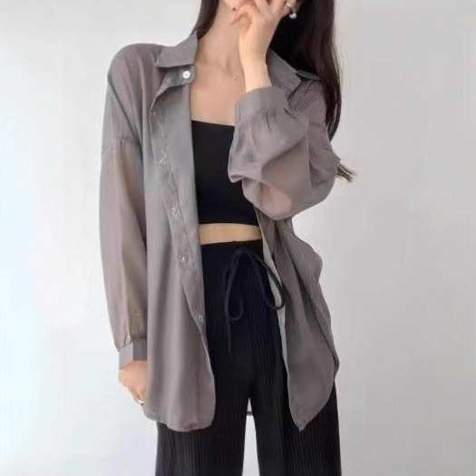Chiffon Sun Protection Shirt for Women, Summer Thin Loose Cardigan with a Stylish Drape, Mid-Length Jacket for Women