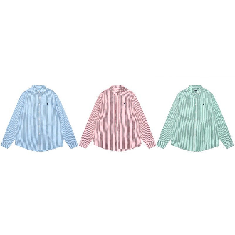 25 New High-Quality Rl Pony Embroidered Colorfulful Style Old Money Style Cotton Poplin Stripesd Casual Shirt Long Sleeves