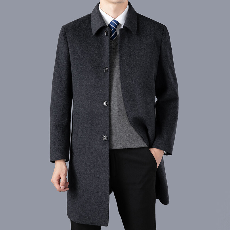 모직 코트 남성 가을 겨울 중장 옷깃 중년 비즈니스 모직 코트 남성용 고급 남성 모직 코트