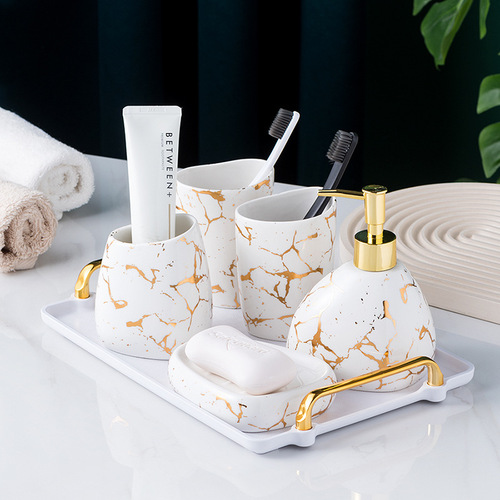 Ceramic bathroom five-piece set, toothbrush set, bathroom accessories, bathroom cup, toothbrush cup set, light luxury cups