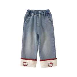 女童加绒加厚牛仔裤2025新款儿童一体羊羔绒直筒冬季保暖百搭时尚