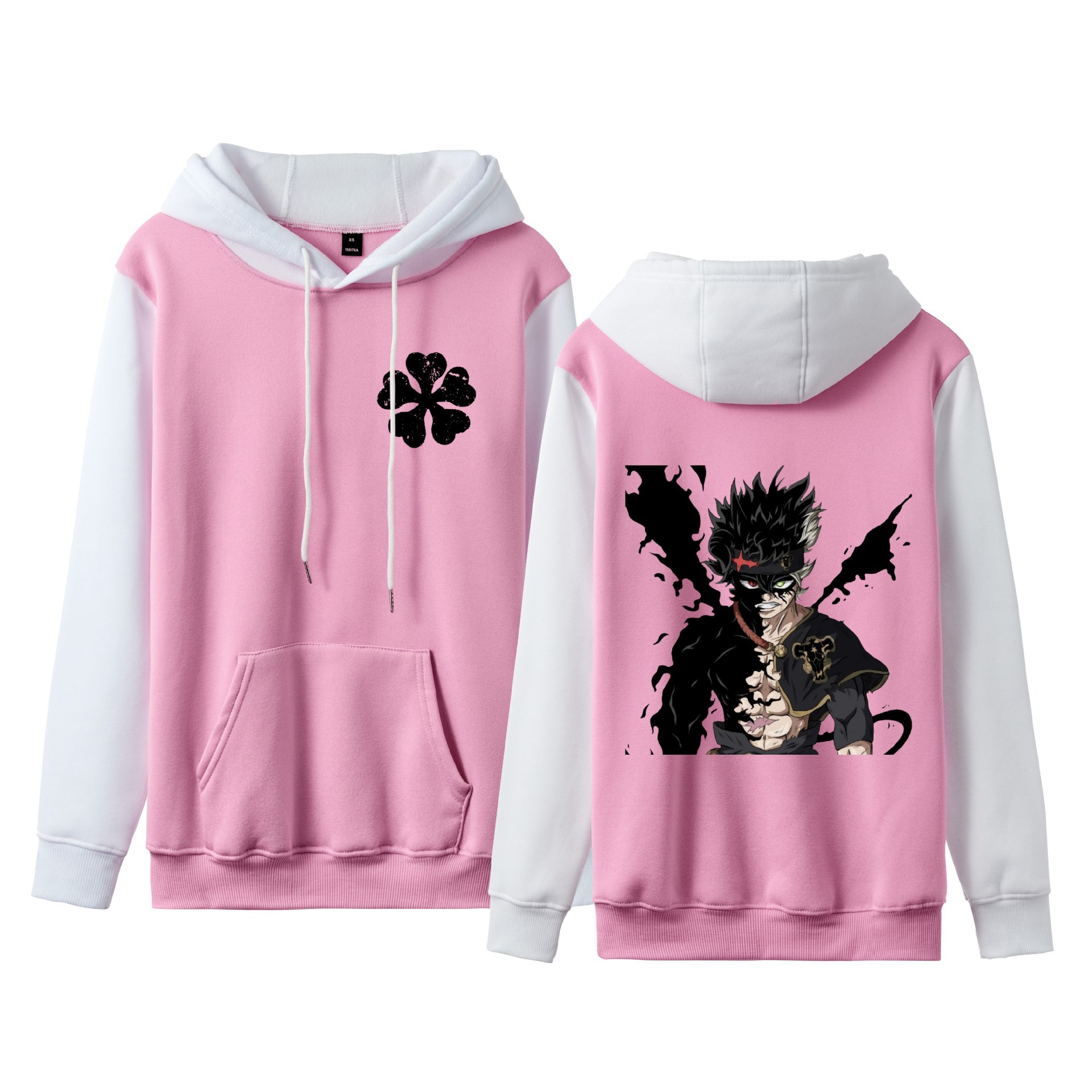 Trébol de cuatro hojas negro Black Clover suéter de pareja de talla grande para hombres y mujeres sudadera con capucha de contraste con capucha