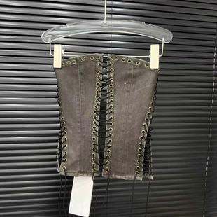 Cutout Strap Adjustable PU Leather Corset Vest Dark Y2K Sexy Strap Tube Top