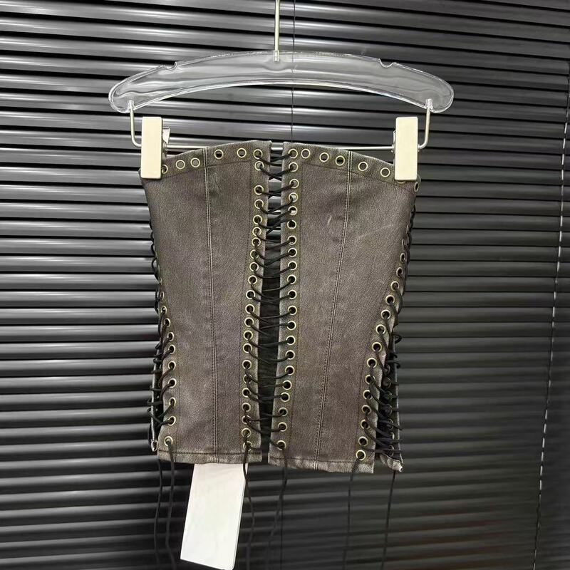 Cutout Strap Adjustable PU Leather Corset Vest Dark Y2K Sexy Strap Tube Top