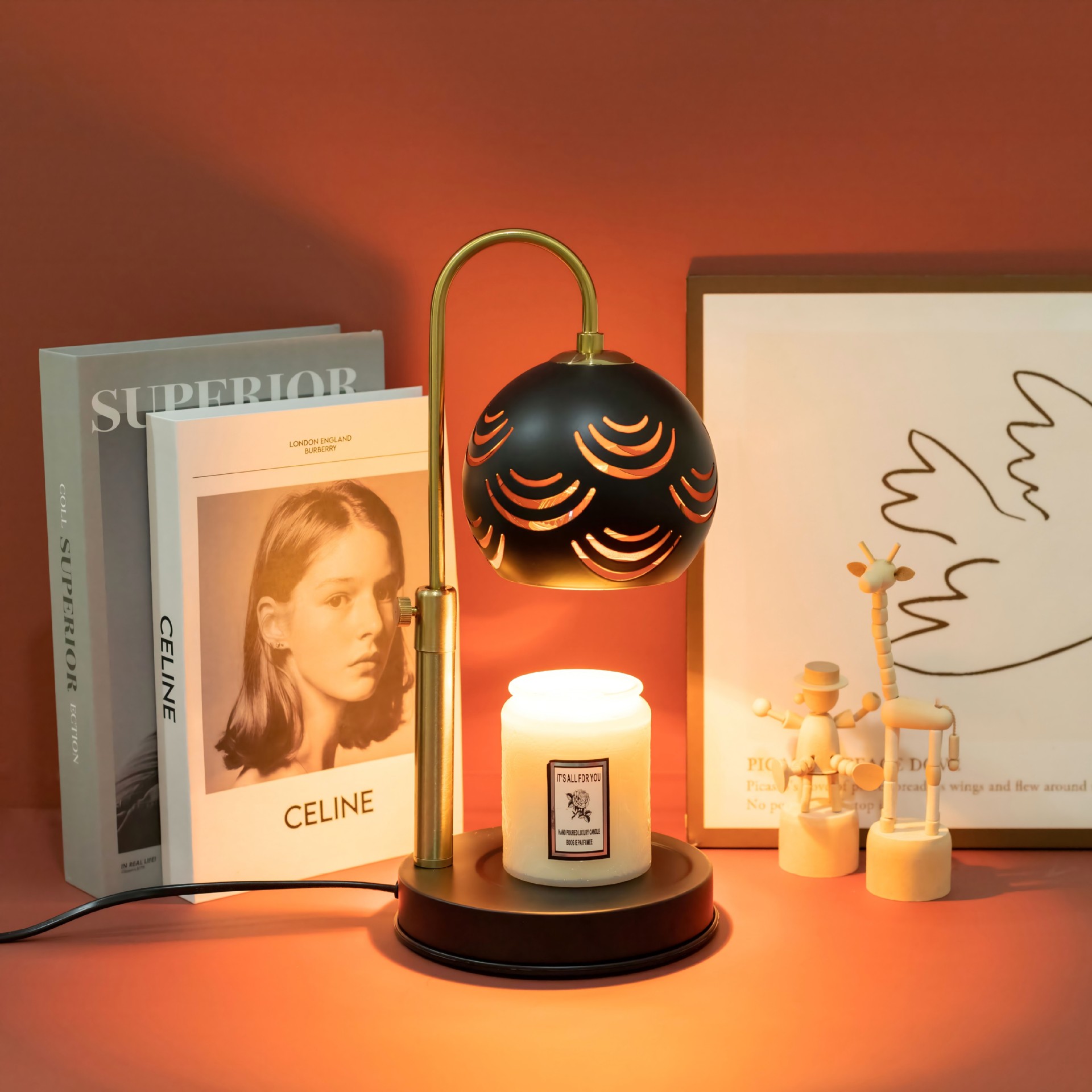 Luz de cera de ajuste de altura de perilla de textura negra