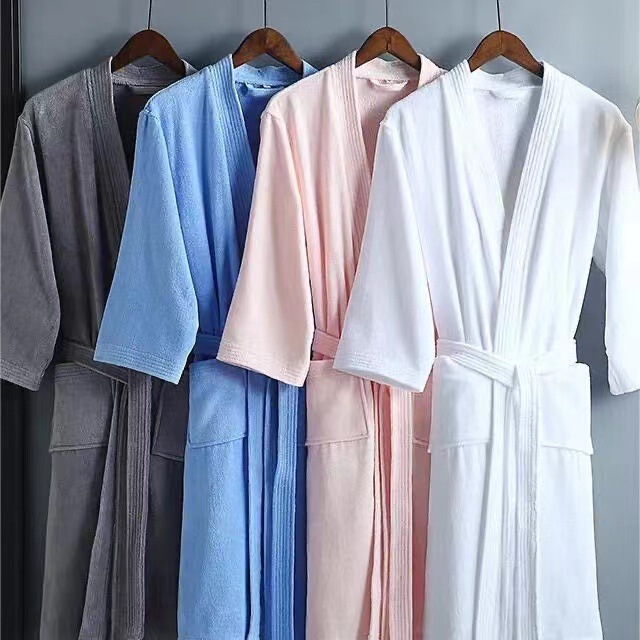 Hotel Bathrobe Pure Cotton Towel Material Cut Fleece Thickened Bathrobe Absorbent Nightgown Waffe New Arrival Bathrobe