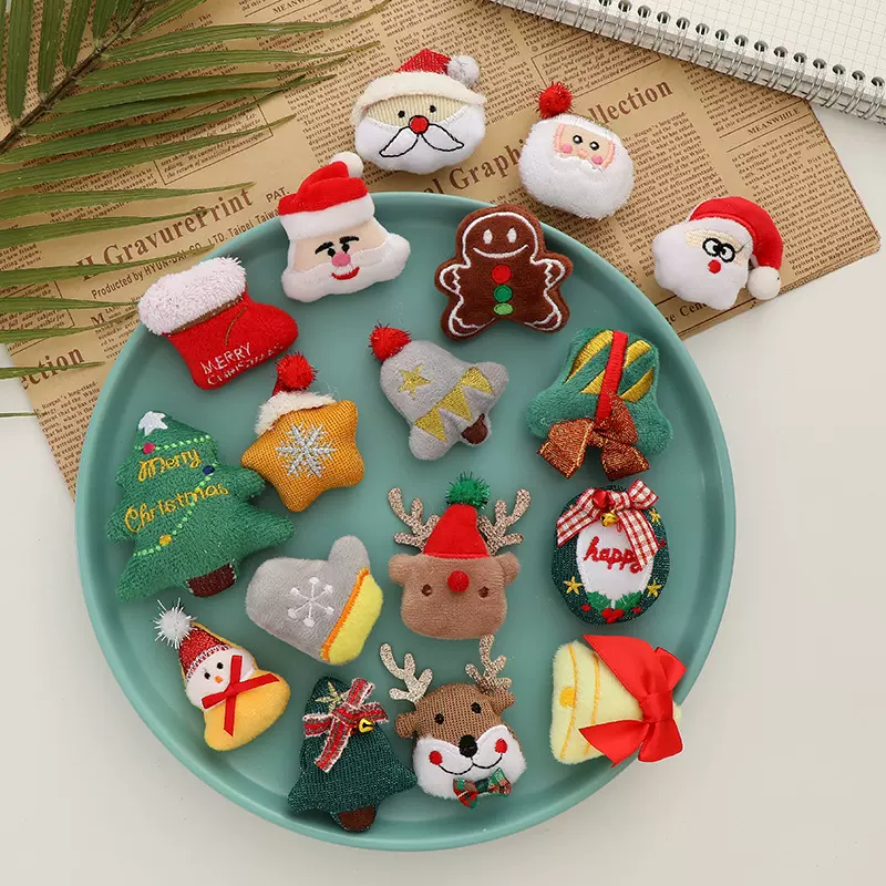 新款圣诞卡通DIY配件辅料 可爱毛绒胸针雪人麋鹿圣诞树装饰礼品袋