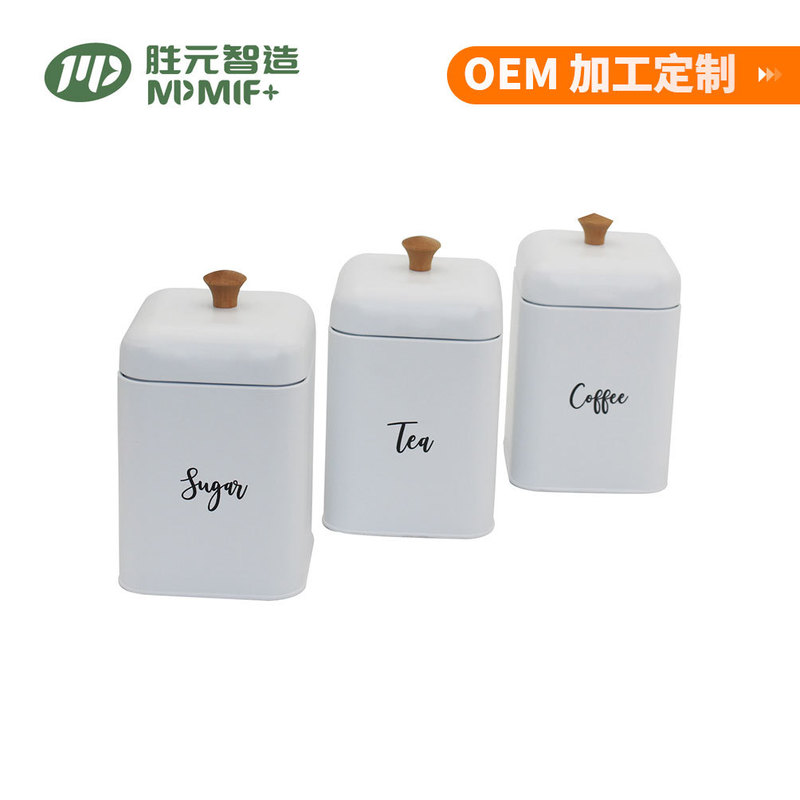 Household galvanized metal square storage jar with lid white candy tea sealed jar kitchen storage jar