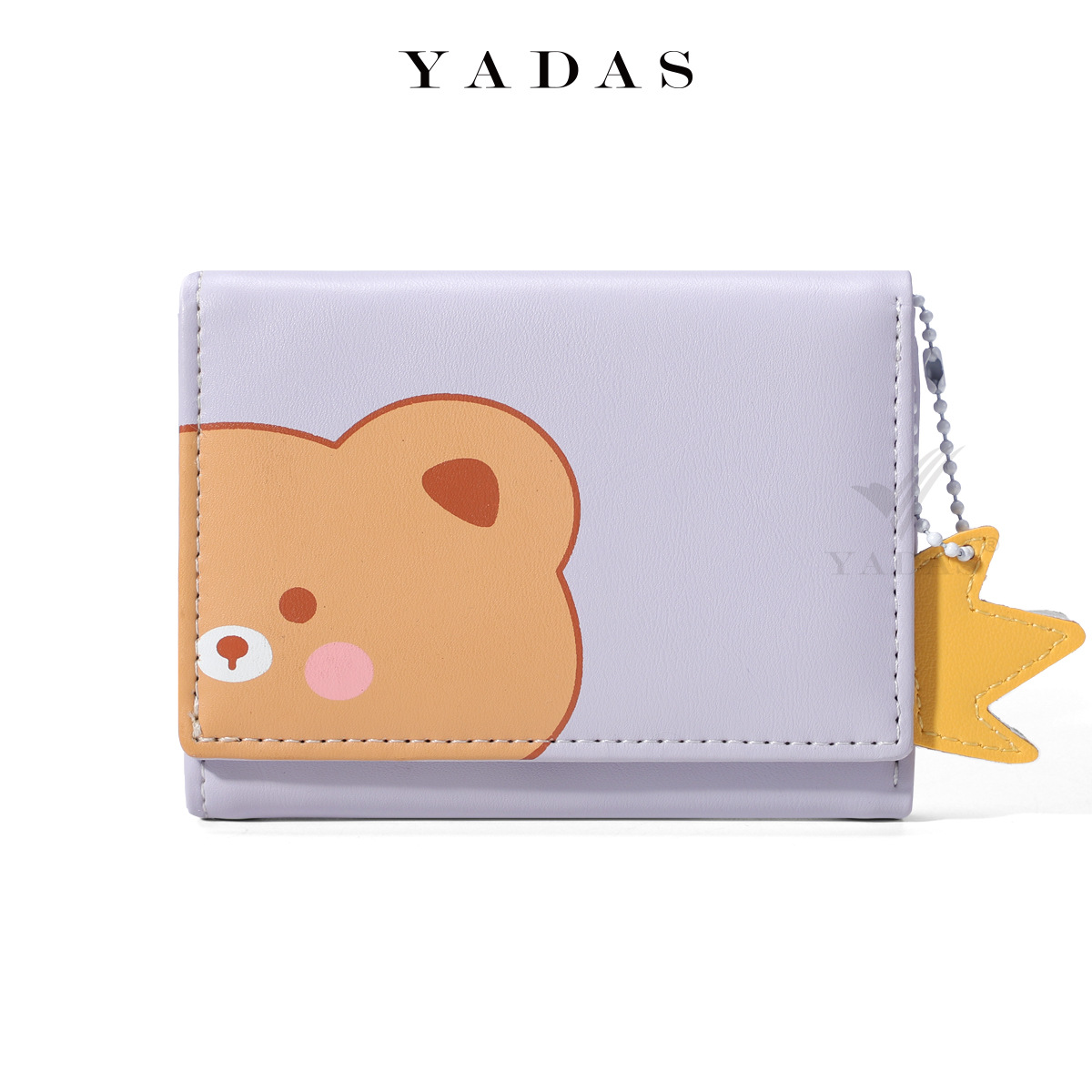 [Adorno pequeño de corona amarilla] YADAS lindo bolso de tarjeta para mujer hebilla de moda PU corto tres pliegues billetera