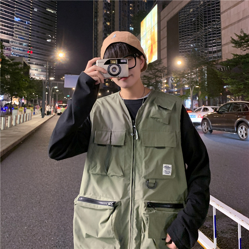 Foreign Trade Japanese Style Trendyy Street Vest Vest Men's Functional Multi-Flap Pocket Pants Loose Trendyy Handsome Waistcoat Work Jacket