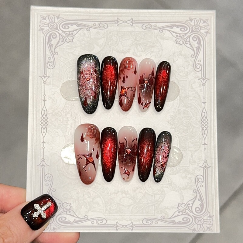 [Gortley] Ins Style Cat Eye Pure Handmade Wearable Nails Long White Nail Patches Fake Nail Patches Wholesale