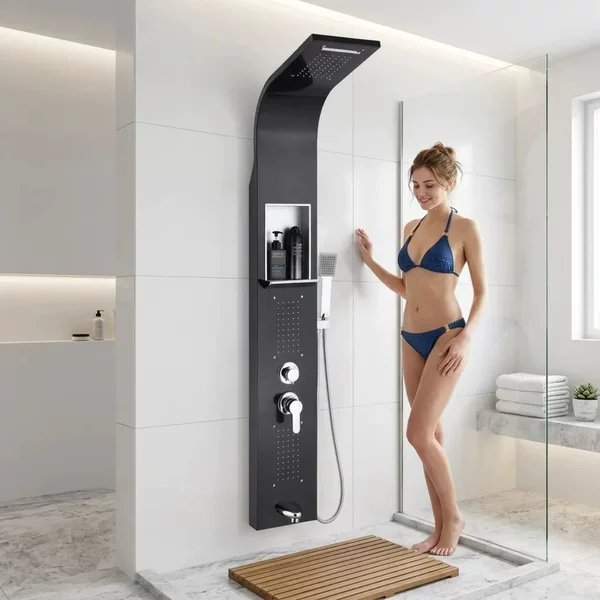 Cross-border shower screen hot and cold shower set, wall-mounted copper water mixing valve, pressurized shower set for foreign trade