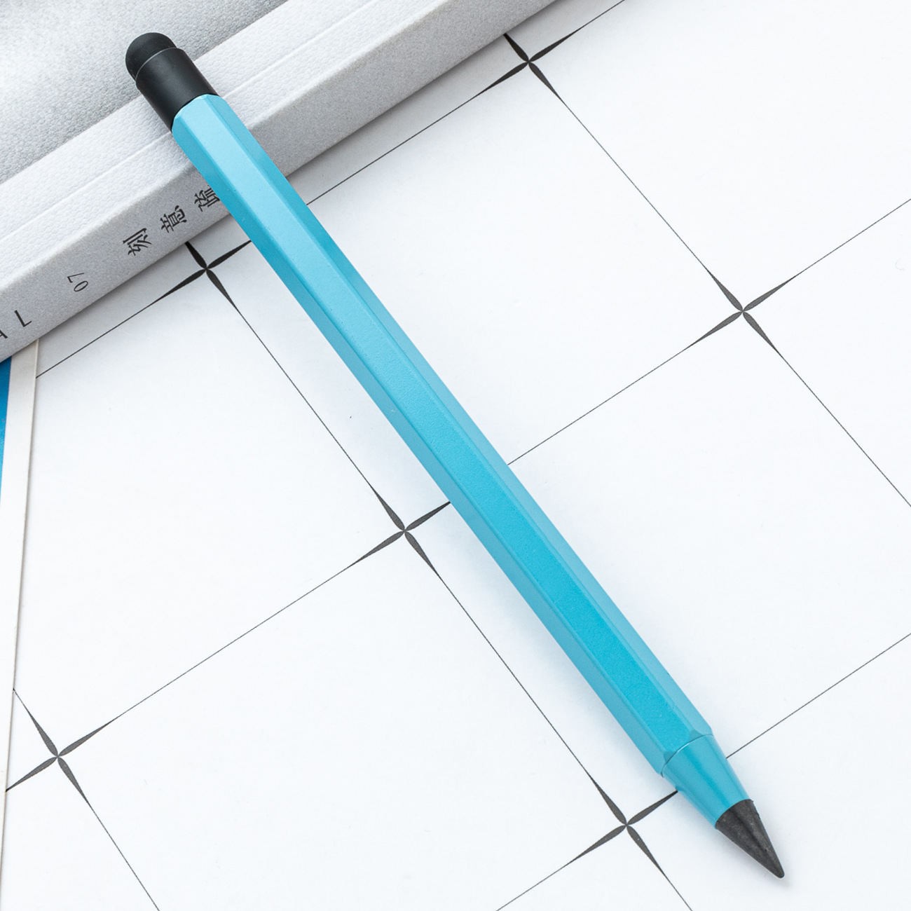 Hexagonal metal eterno lápiz negro tecnología capacitivo pantalla táctil sin raspado lápiz de escritura de estudiantes