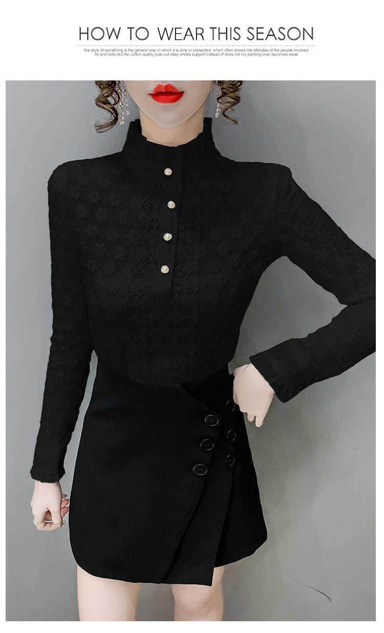 A high-end lace base layer shirt with added fleece and thickening for women in 2022, a stylish long-sleeved, warm and versatile top pic 19