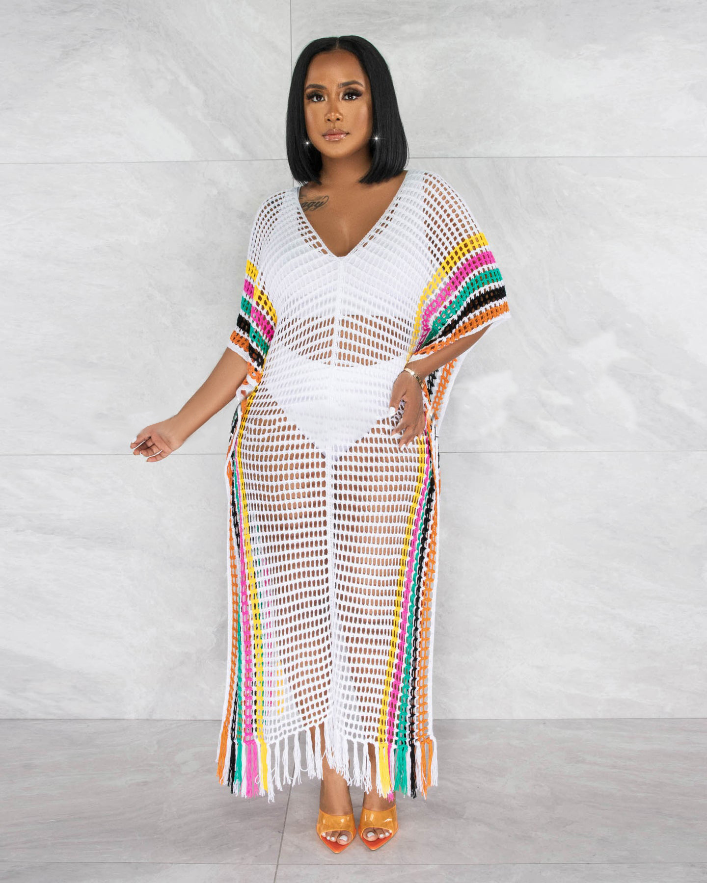 Polyester Fabric Type Long Top Length V Neck Neckline Women's Casual Solid Color Cover Ups