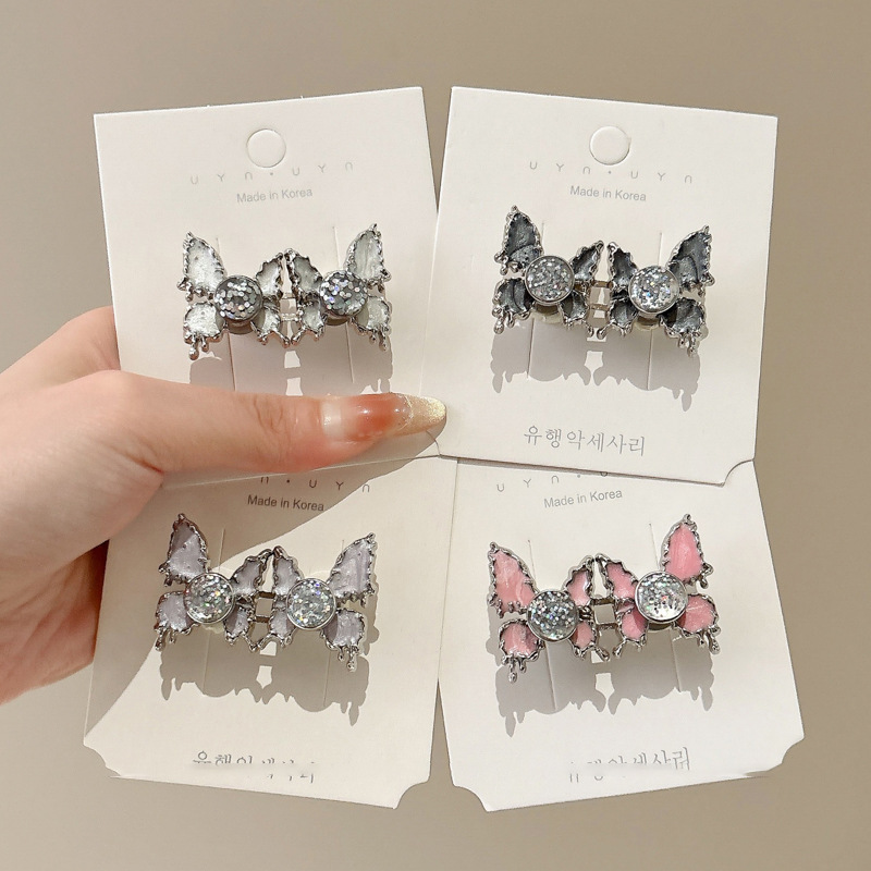 Horquilla de mariposa líquida de estilo dulce, flequillo lateral femenino de alto valor, diseño de nicho, clip lateral suave y versátil, horquilla