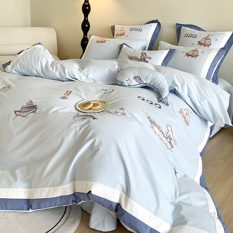 Otoño y invierno para niños 100 algodón molido cuatro piezas de dibujos animados engrosado colcha cálida sábanas de tres piezas