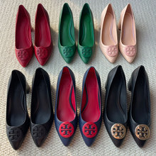 TB女鞋2025新款尖头百搭通勤真皮不累脚高跟鞋女粗跟单鞋职业鞋