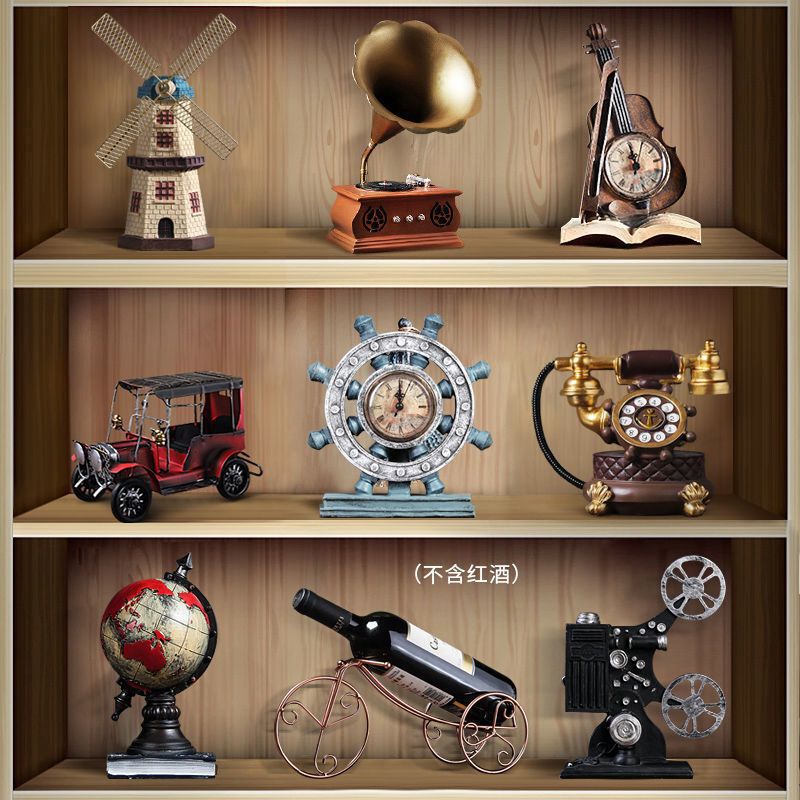 Retro Living Room Decorations, Room Office Furnishings, Home Wine Cabinets, Crafts, Creative Desktop Small