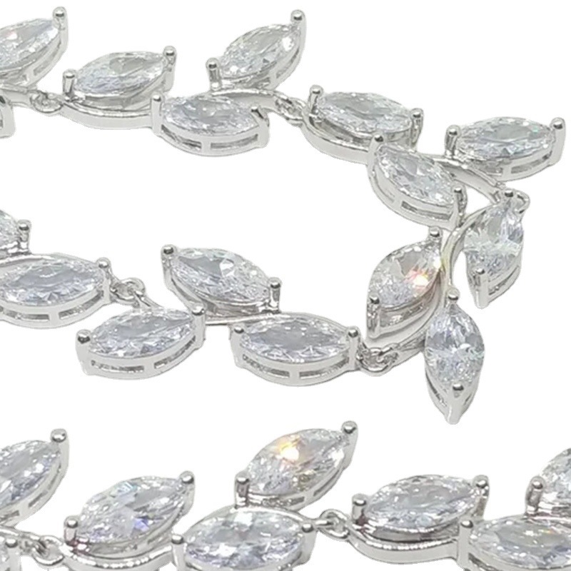 hot sale leaf zircon head ornaments exquisite simple bride zircon headband headdress female Headband_voghion.com