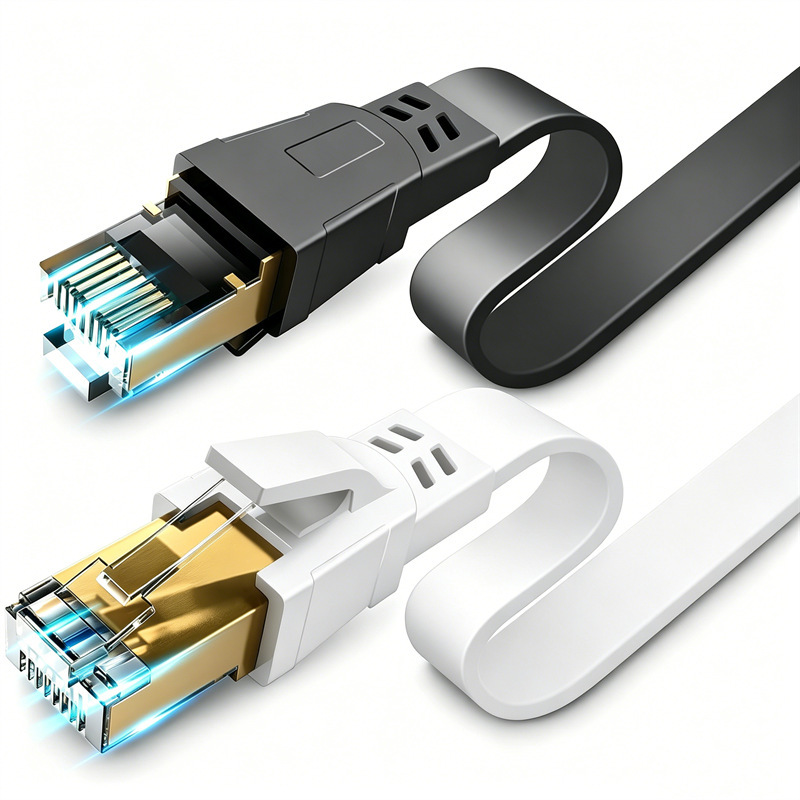 Cat8 Flat Network Cable, 10 Gigabit High-Speed Dual-Shielded Network Cable, Gold-Plated Connectors, Computer Gaming Broadband, Computer Room Engineering Finished Product Cat8 Flat Network Cable, 10 Gigabit High-Speed Dual-Shielded Network Cable, Gold-Plated Connectors, Computer Gaming Broadband, Computer Room Engineering Finished Product
