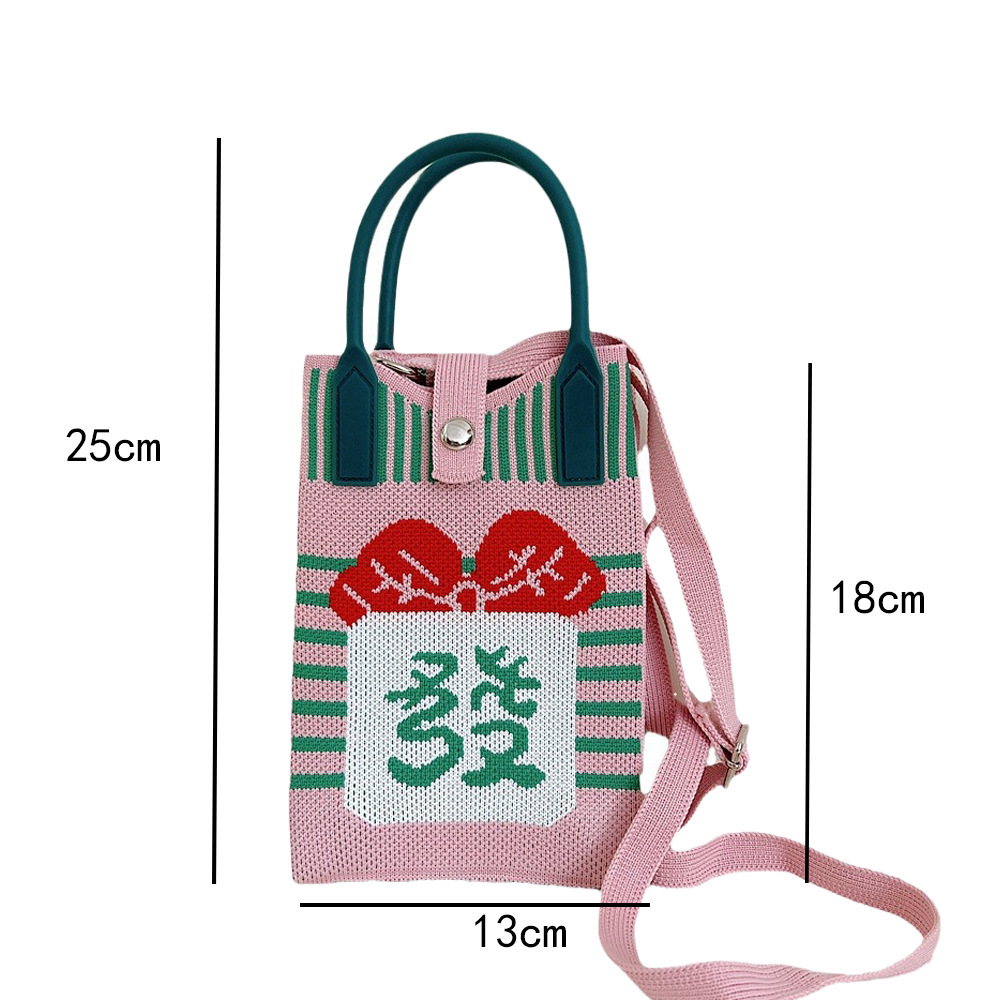108g Weight Polyester Lining Material Buckle Closure Type Top Handle Strap Type Handbag Bags Type Casual, Daily Occasion Knit Material Cat Pattern All Seasons Season Women's Gender Vintage Style, Classic Style Style Bucket Shape Small Size Women's Small Knit Cat Vintage Style Classic Style Bucket Buckle Handbag 无