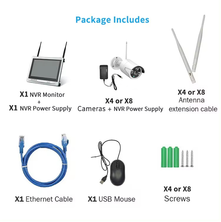 4 channel 8 channel 3 megapixel security monitoring kit NVR video recorder with screen EasyVision cloud smart camera wireless set