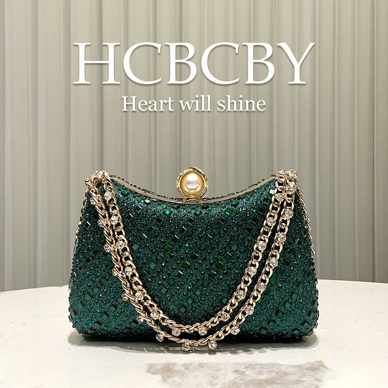 Dark Green Flash Luxury Rhinestone Decoration Evening Bag Women's Fashionable Elegant High-end Clutch Dark Green Flash Luxury Rhinestone Decoration Evening Bag Women's Fashionable Elegant High-end Clutch