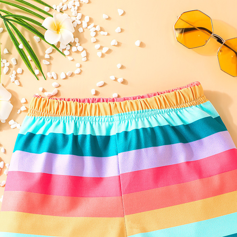 High Waist Straight Wide-leg Rainbow-colored Children's Shorts display picture 3