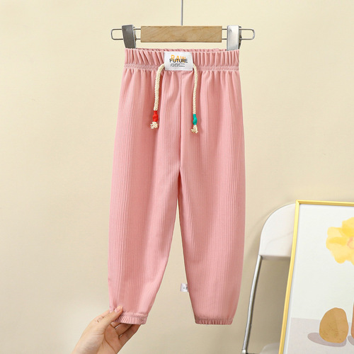 Children's anti-mosquito pants 24 new summer ice silk casual long pants for middle-aged and older children, men's and women's baby sports nine-point pants