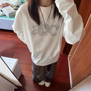 美式高街白色长袖t恤女春秋新款宽松慵懒风设计感小众ins风上衣潮